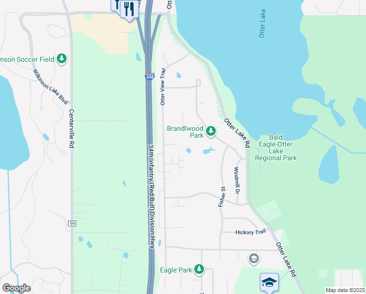 map of restaurants, bars, coffee shops, grocery stores, and more near 1276 Halper Place in White Bear Lake