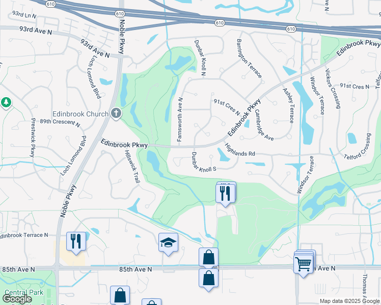 map of restaurants, bars, coffee shops, grocery stores, and more near 3800 Dunbar Court in Minneapolis