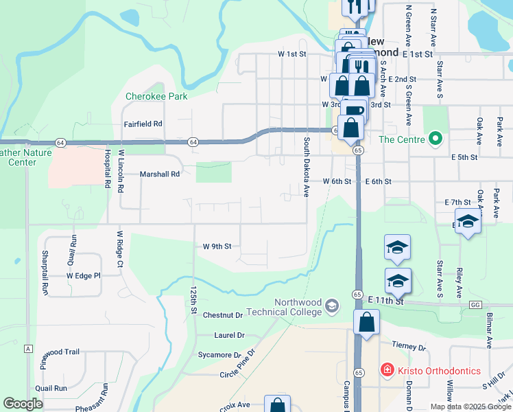 map of restaurants, bars, coffee shops, grocery stores, and more near 505 West 8th Street in New Richmond