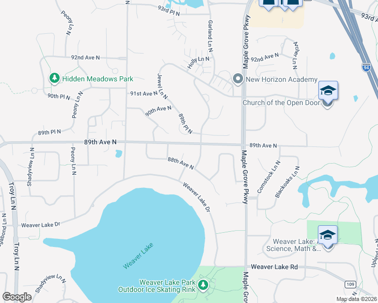 map of restaurants, bars, coffee shops, grocery stores, and more near 8861 Garland Lane North in Maple Grove