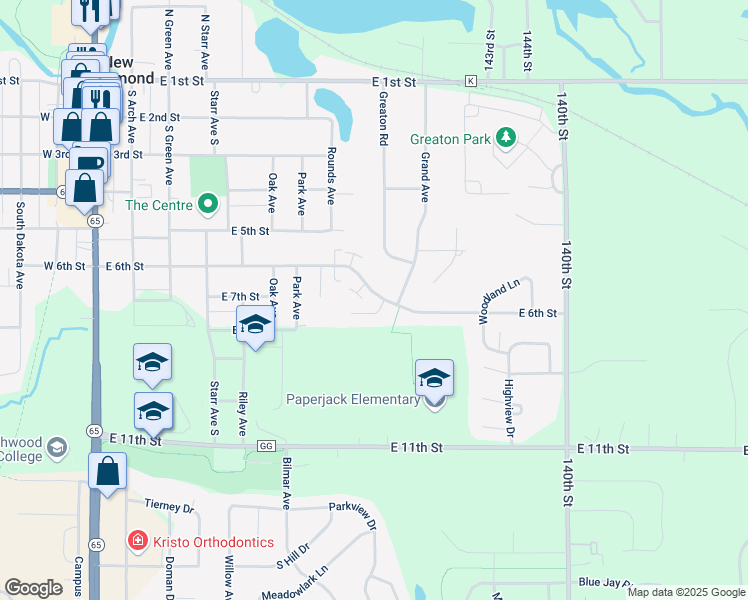 map of restaurants, bars, coffee shops, grocery stores, and more near 872 Cedar Court in New Richmond
