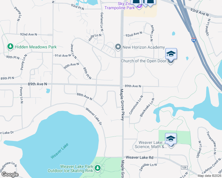 map of restaurants, bars, coffee shops, grocery stores, and more near 8871 Everest Lane North in Maple Grove