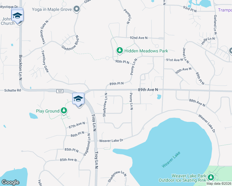map of restaurants, bars, coffee shops, grocery stores, and more near 17971 89th Place North in Osseo