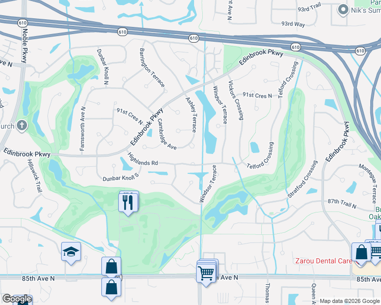 map of restaurants, bars, coffee shops, grocery stores, and more near 8904 Cambridge Avenue in Minneapolis