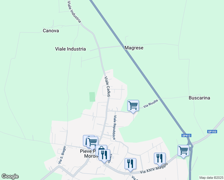 map of restaurants, bars, coffee shops, grocery stores, and more near 3 Via Carlo Broglia in Pieve Porto Morone