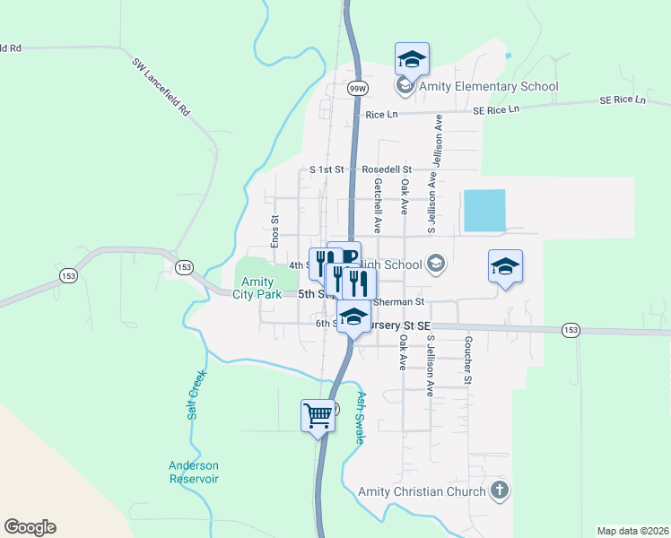 map of restaurants, bars, coffee shops, grocery stores, and more near 111 4th Street in Amity