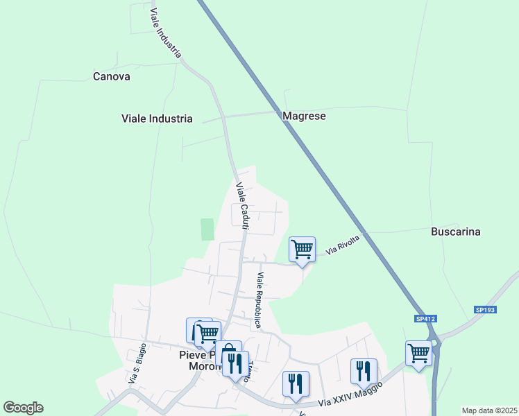 map of restaurants, bars, coffee shops, grocery stores, and more near 3 Via Carlo Broglia in Pieve Porto Morone