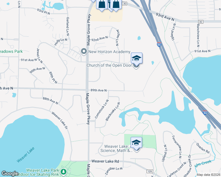 map of restaurants, bars, coffee shops, grocery stores, and more near 16460 89th Avenue North in Osseo