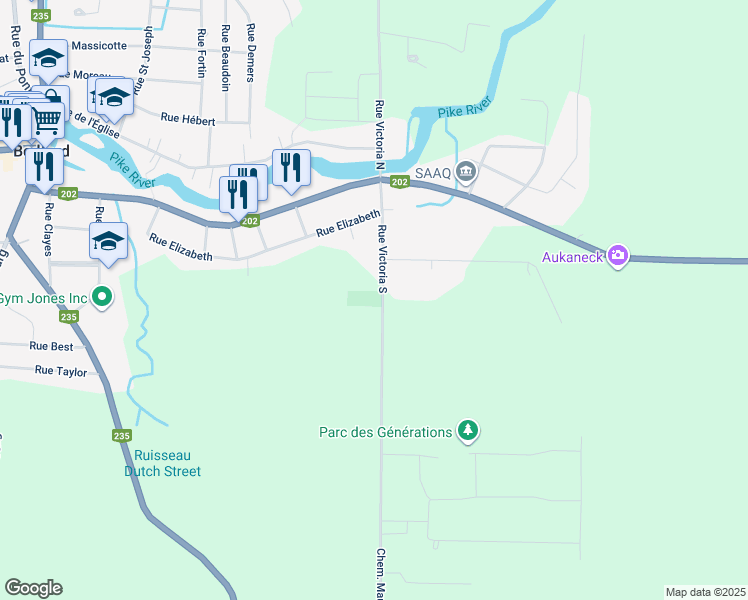 map of restaurants, bars, coffee shops, grocery stores, and more near 18 Rue Victoria Sud in Bedford