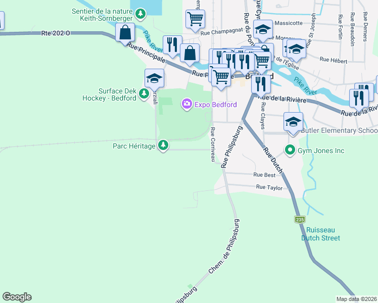 map of restaurants, bars, coffee shops, grocery stores, and more near in Estrie