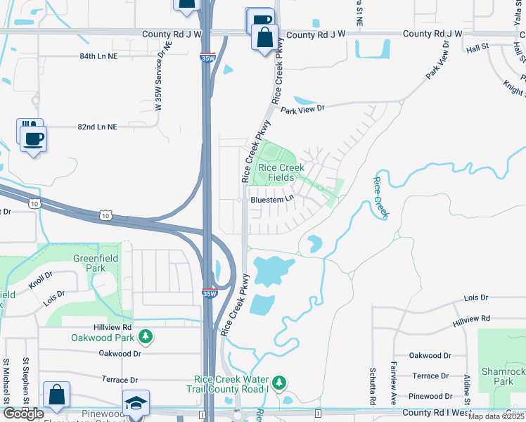 map of restaurants, bars, coffee shops, grocery stores, and more near 1872 Bluestem Lane in Saint Paul