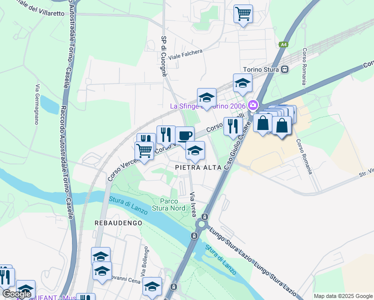 map of restaurants, bars, coffee shops, grocery stores, and more near 49 Via Ivrea in Torino