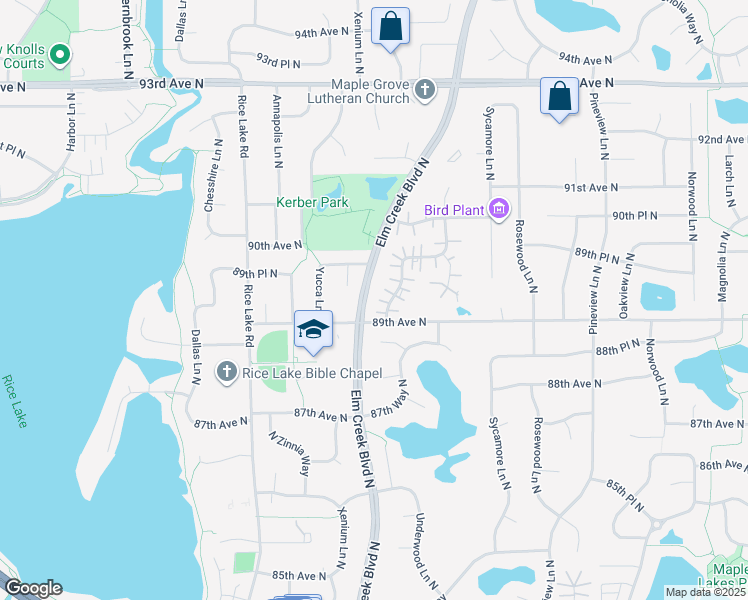 map of restaurants, bars, coffee shops, grocery stores, and more near 8935 Vinewood Lane North in Maple Grove