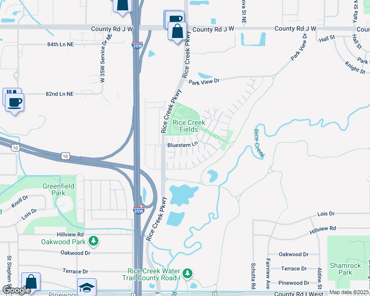 map of restaurants, bars, coffee shops, grocery stores, and more near 1872 Bluestem Lane in Saint Paul