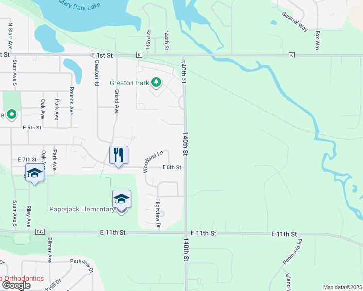 map of restaurants, bars, coffee shops, grocery stores, and more near 545 140th Street in New Richmond