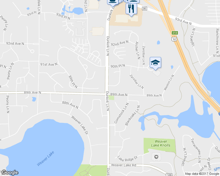 map of restaurants, bars, coffee shops, grocery stores, and more near 16669 89th Place North in Osseo