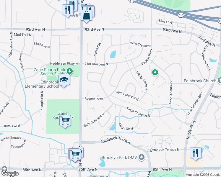 map of restaurants, bars, coffee shops, grocery stores, and more near 8906 Woodhall Crossing in Minneapolis