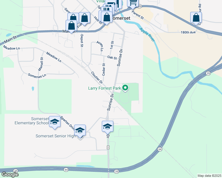 map of restaurants, bars, coffee shops, grocery stores, and more near 443 Sunrise Drive in Somerset