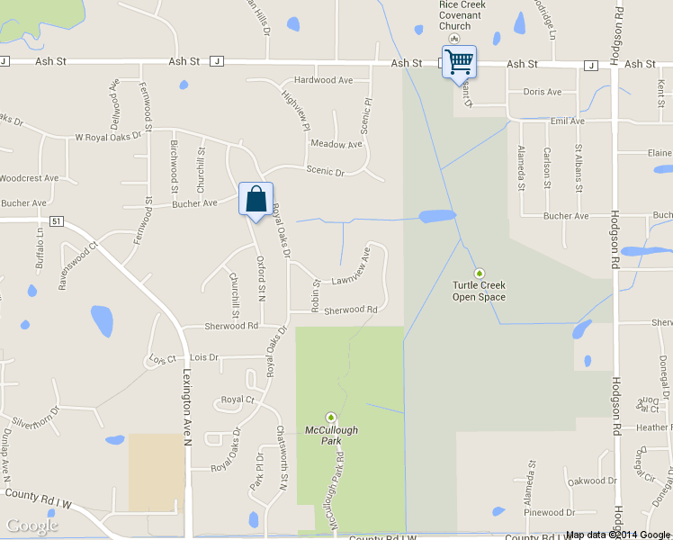 map of restaurants, bars, coffee shops, grocery stores, and more near 941 Lawnview Avenue in Shoreview