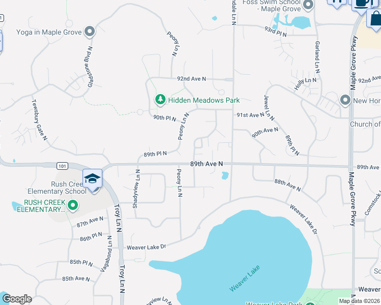 map of restaurants, bars, coffee shops, grocery stores, and more near 8912 Olive Lane North in Maple Grove
