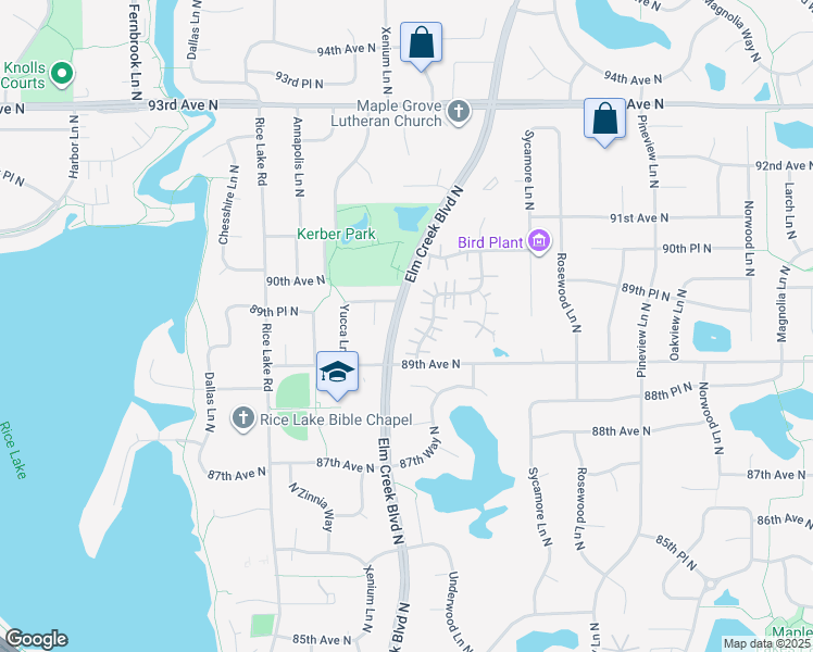 map of restaurants, bars, coffee shops, grocery stores, and more near 8935 Vinewood Lane North in Maple Grove