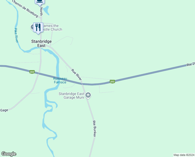 map of restaurants, bars, coffee shops, grocery stores, and more near Rue Old Dunham in Estrie