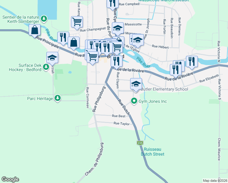 map of restaurants, bars, coffee shops, grocery stores, and more near 16 Rue Dutch in Bedford
