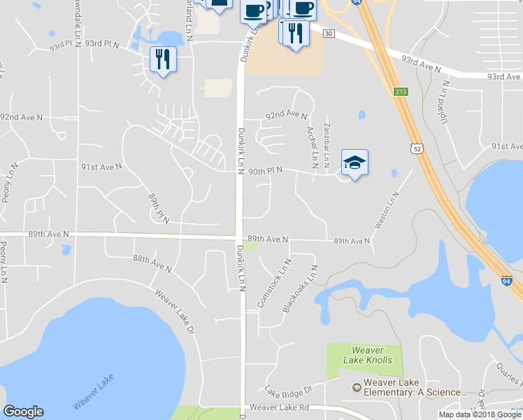 map of restaurants, bars, coffee shops, grocery stores, and more near 8955 Comstock Lane North in Maple Grove