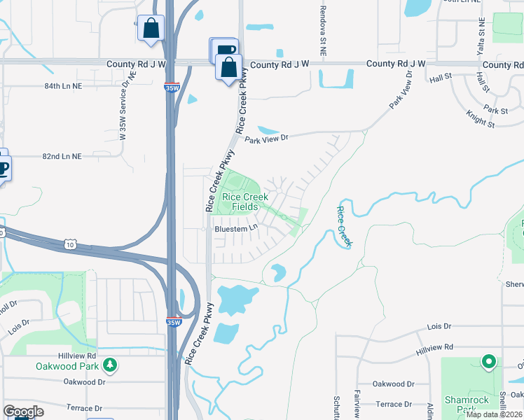 map of restaurants, bars, coffee shops, grocery stores, and more near 1884 Wildflower Court in Shoreview