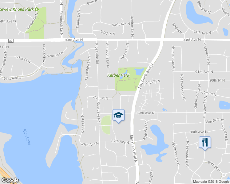 map of restaurants, bars, coffee shops, grocery stores, and more near 13691 90th Avenue North in Maple Grove