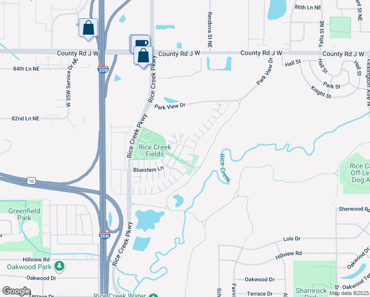 map of restaurants, bars, coffee shops, grocery stores, and more near 1884 Wildflower Court in Shoreview