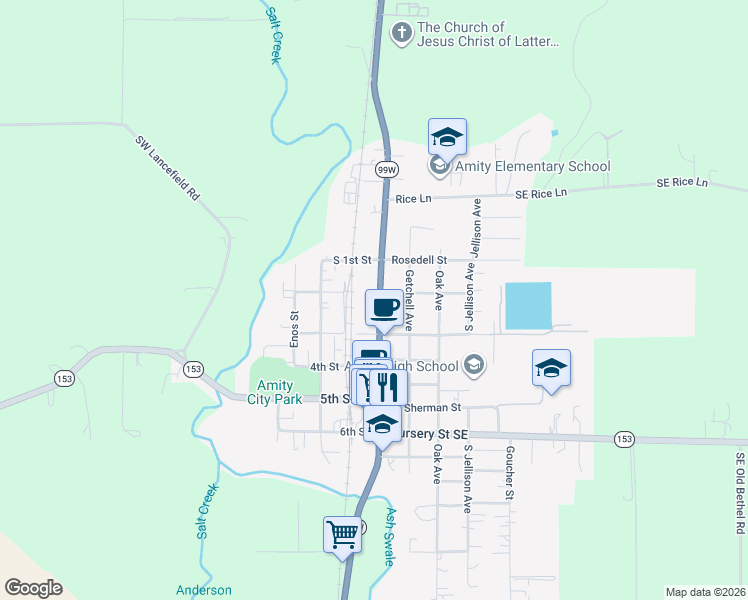 map of restaurants, bars, coffee shops, grocery stores, and more near 202 South Trade Street in Amity