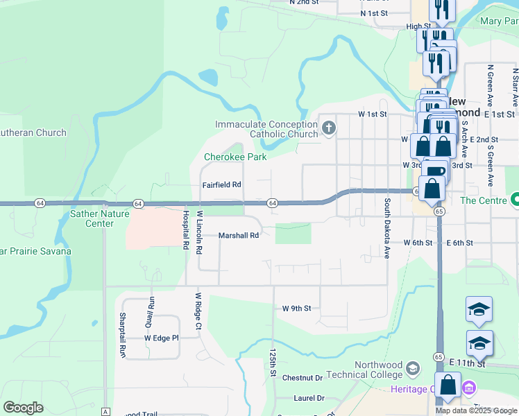 map of restaurants, bars, coffee shops, grocery stores, and more near 736 West Fourth Street in New Richmond