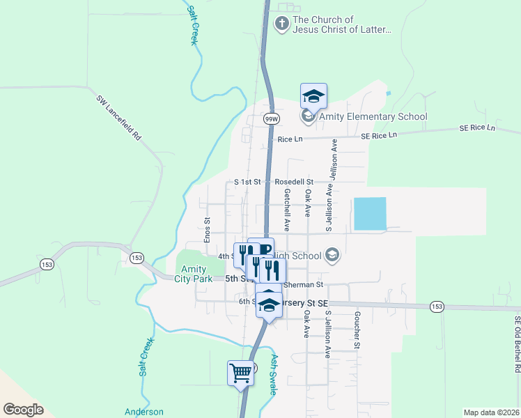 map of restaurants, bars, coffee shops, grocery stores, and more near 202 South Trade Street in Amity