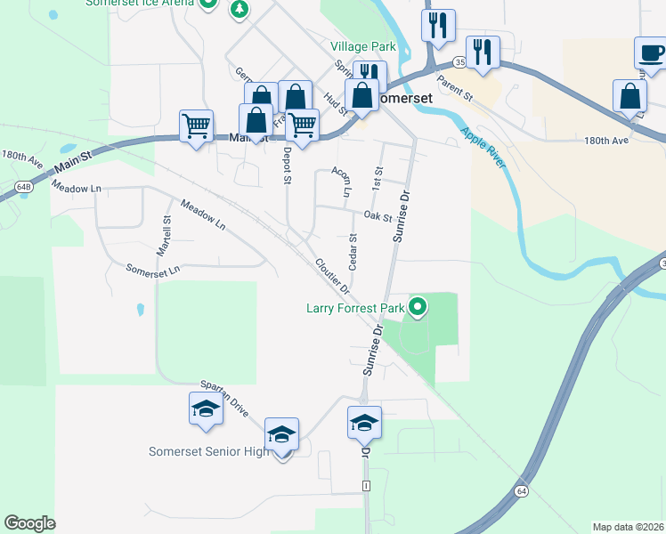 map of restaurants, bars, coffee shops, grocery stores, and more near 208 Cloutier Drive in Somerset