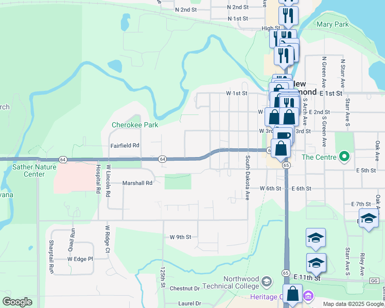 map of restaurants, bars, coffee shops, grocery stores, and more near 560 West Fourth Street in New Richmond