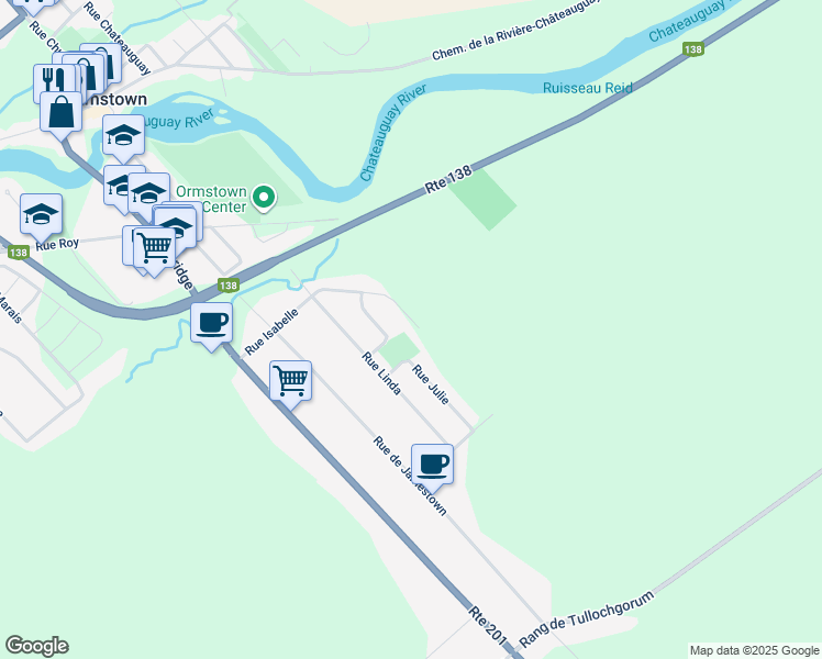 map of restaurants, bars, coffee shops, grocery stores, and more near 158 Rue Isabelle in Montérégie
