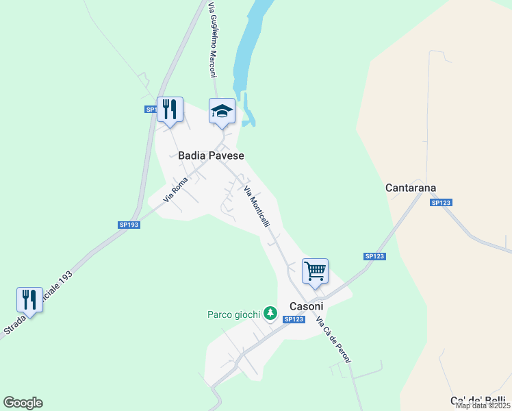 map of restaurants, bars, coffee shops, grocery stores, and more near 14 Via Monticelli in Badia Pavese