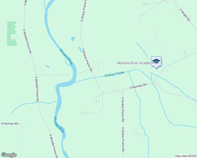 map of restaurants, bars, coffee shops, grocery stores, and more near 33654 South Dickey Prairie Road in Molalla