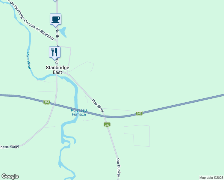 map of restaurants, bars, coffee shops, grocery stores, and more near Rue Old Dunham in Estrie