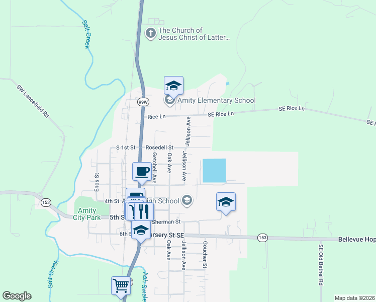 map of restaurants, bars, coffee shops, grocery stores, and more near 306 Rosedell Street in Amity