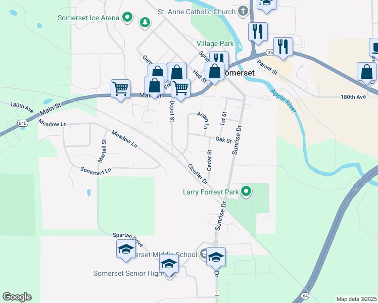 map of restaurants, bars, coffee shops, grocery stores, and more near 306 Willow Street in Somerset