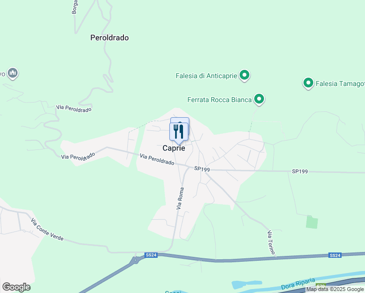 map of restaurants, bars, coffee shops, grocery stores, and more near 15 Via Braere in Caprie