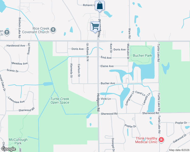 map of restaurants, bars, coffee shops, grocery stores, and more near 5895 Hodgson Road in Shoreview