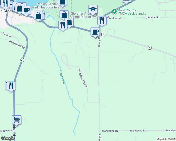map of restaurants, bars, coffee shops, grocery stores, and more near 9250 Field Stone Court in Fish Creek