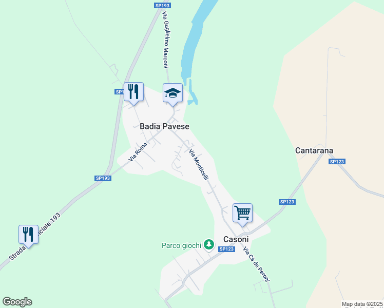 map of restaurants, bars, coffee shops, grocery stores, and more near 14 Via Monticelli in Badia Pavese