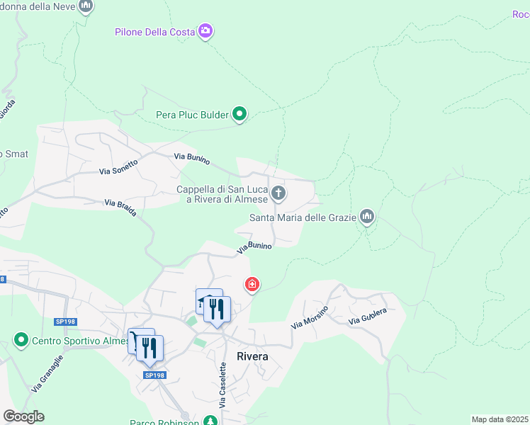 map of restaurants, bars, coffee shops, grocery stores, and more near 44 Via Bunino in Almese