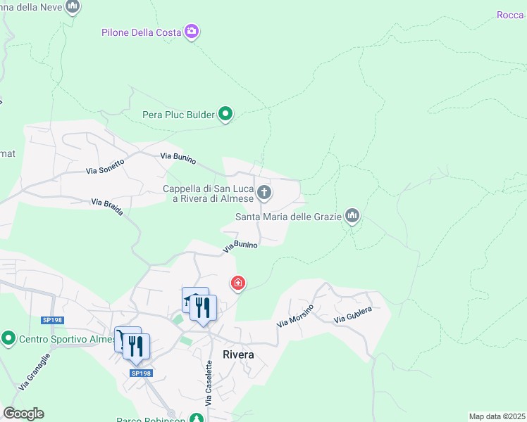 map of restaurants, bars, coffee shops, grocery stores, and more near 44 Via Bunino in Almese