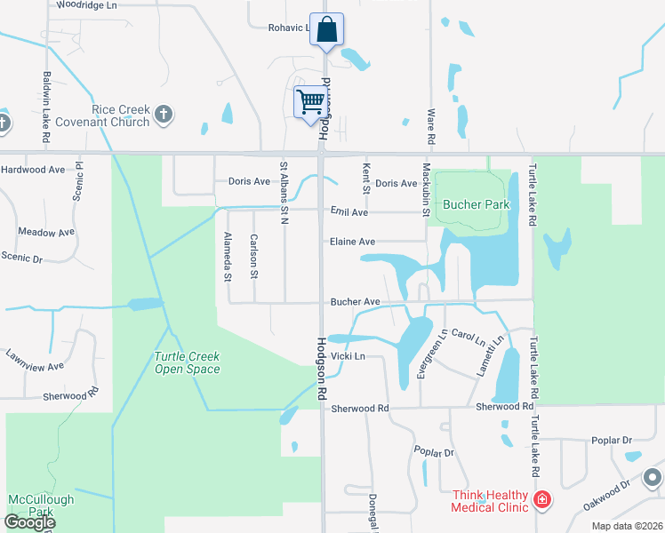map of restaurants, bars, coffee shops, grocery stores, and more near 5895 Hodgson Road in Shoreview