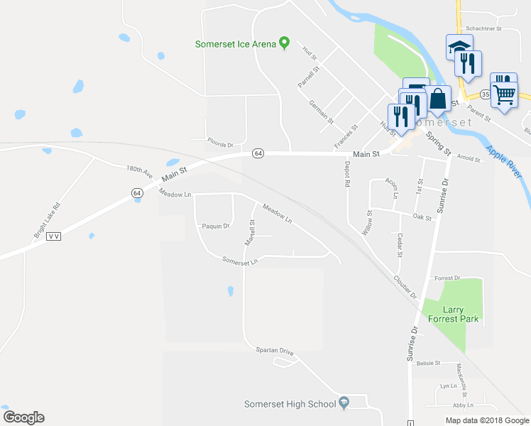 map of restaurants, bars, coffee shops, grocery stores, and more near 475 Meadow Lane in Somerset